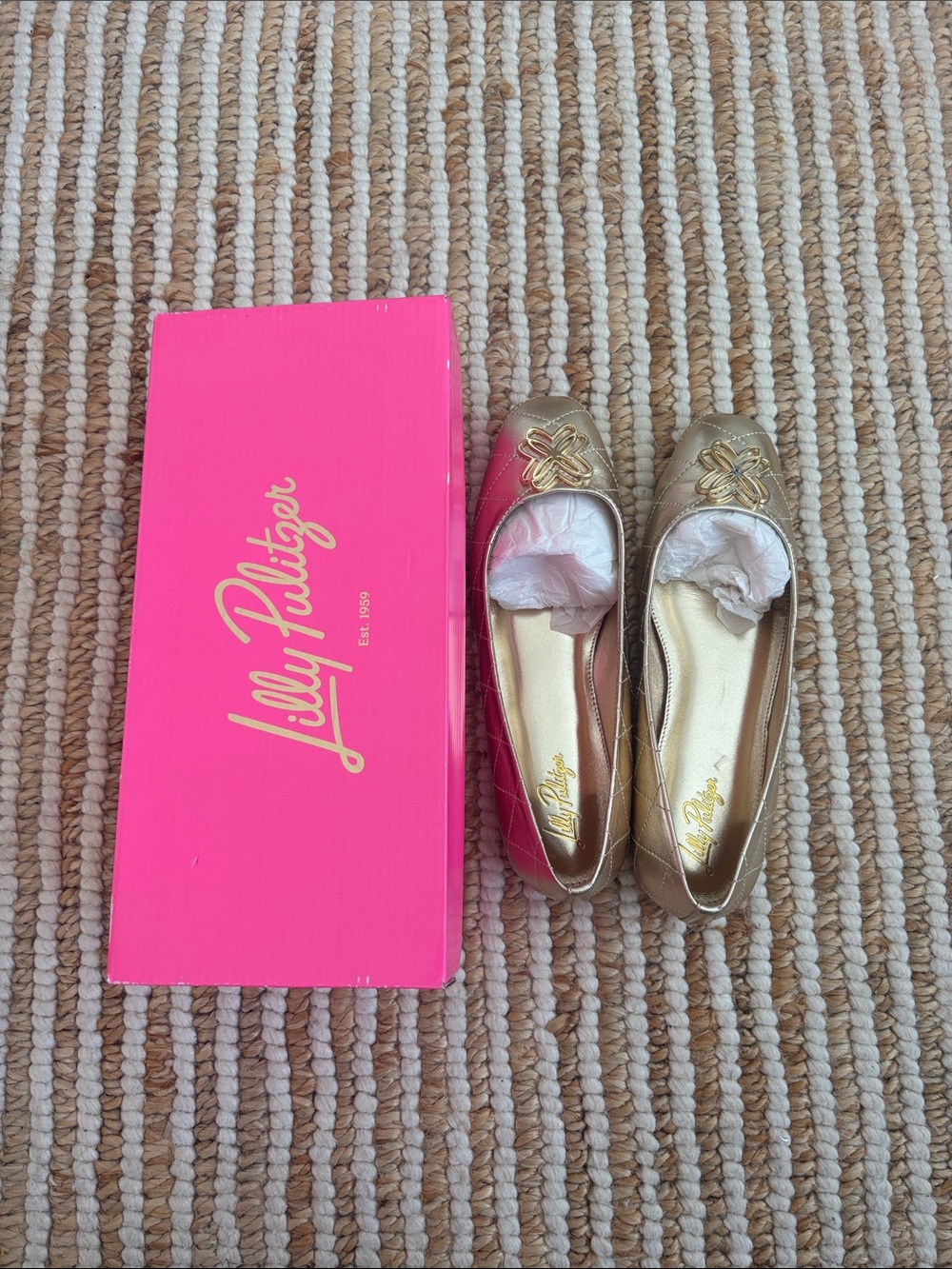 Lilly Pulitzer Metallic Gold Embellished Ballet Flats